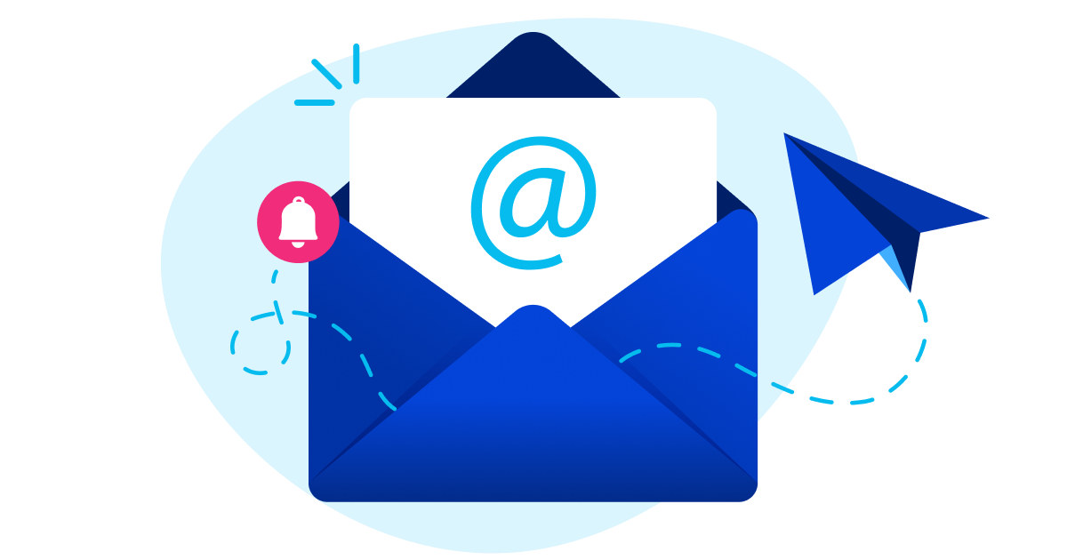 farbige Illustration mit einem geöffneten Brief, der einen Newsletter enthält